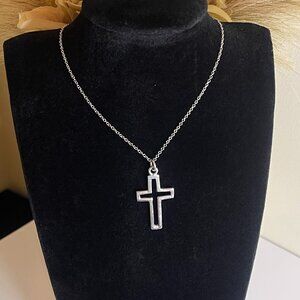 Vintage Handmade 925 Silver Open Cross Heavy Minimalist Pendant Necklace